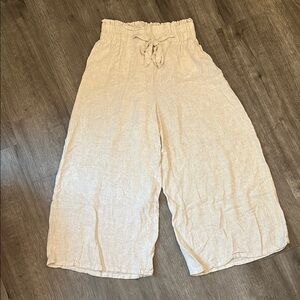 Cream Wide-Leg Linen Pants